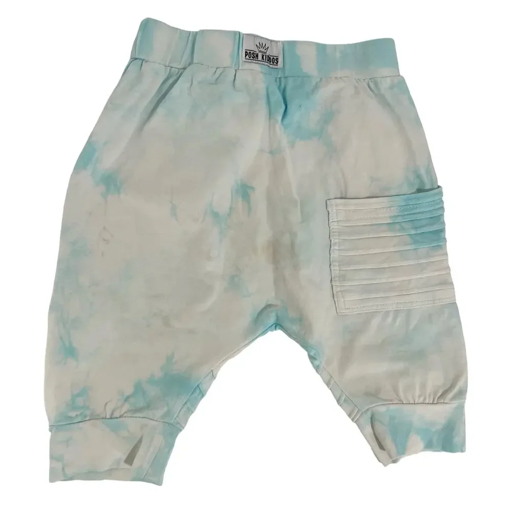 Posh Kiddos Blue & White Tie Dye Biker Shorts Size 4 - Picture 3 of 4